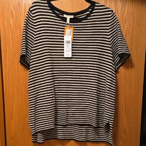 Eileen Fisher Navy and Cream Striped Top